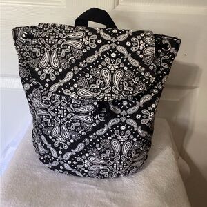 Pink byVictoria Secrets Black/ White Paisley bandana mini canvass Backpack NWT